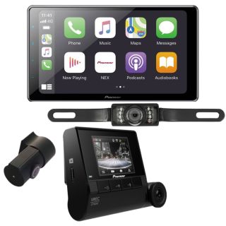 Pioneer DMH-WT7600NEX 10.1" floating capacitive HD touchscreen with AM/FM tuner + VREC-Z710DH 2-Ch Dual Recording HD Dash Camera System + SV5130IR - License Plate Style Backup Camera