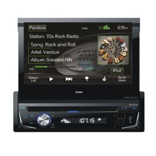 JENSEN VX3012 motorized 7" retractable touchscreen DVD/CD receiver with AM/FM tuner and Bluetooth for hands-free calling and audio streaming