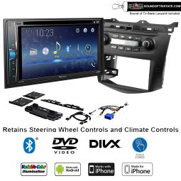 Pioneer AVH-221EX Multimedia DVD-Receiver + install kit fits 2003-07 Honda Accord (Factory climate controls)