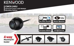 Kenwood CMOS-240U Rearview Camera, Parking Guidelines, Reverse image switchable, 4-way Mounting: License Plate, Rubber Angle, Metal Angle, Universal Square